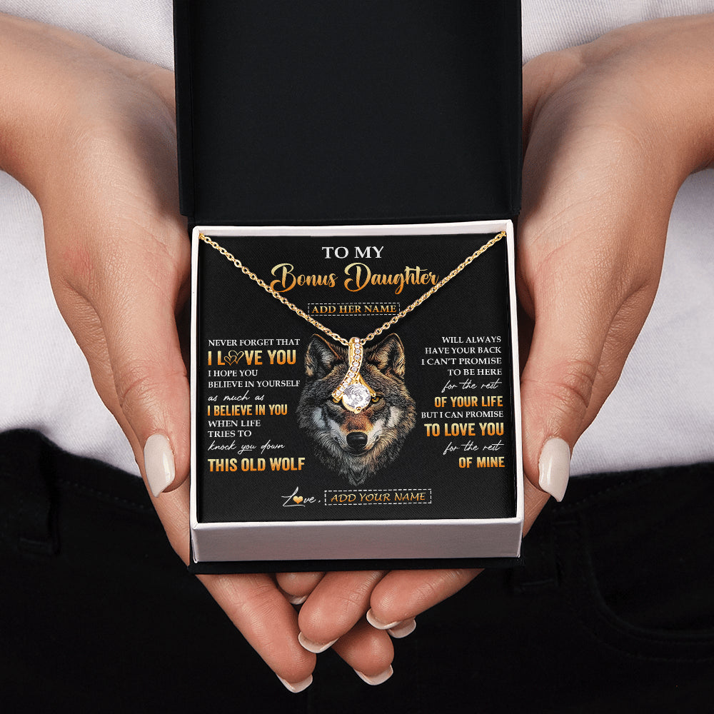 Alluring Beauty Necklace 18K Yellow Gold Finish | 2 | Personalized To My Bonus Daughter Gifts From Stepdad Stepmom Necklace Old Wolf Love You Stepdaughter Birthday Gifts Graduation Christmas Gift Box Message Card | siriusteestore