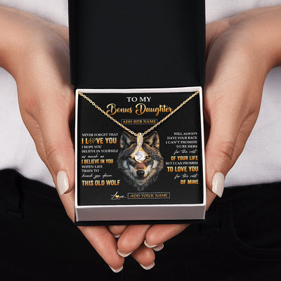 Alluring Beauty Necklace 18K Yellow Gold Finish | 2 | Personalized To My Bonus Daughter Gifts From Stepdad Stepmom Necklace Old Wolf Love You Stepdaughter Birthday Gifts Graduation Christmas Gift Box Message Card | siriusteestore