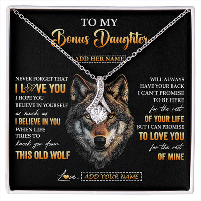 Alluring Beauty Necklace 14K White Gold Finish | 1 | Personalized To My Bonus Daughter Gifts From Stepdad Stepmom Necklace Old Wolf Love You Stepdaughter Birthday Gifts Graduation Christmas Gift Box Message Card | siriusteestore