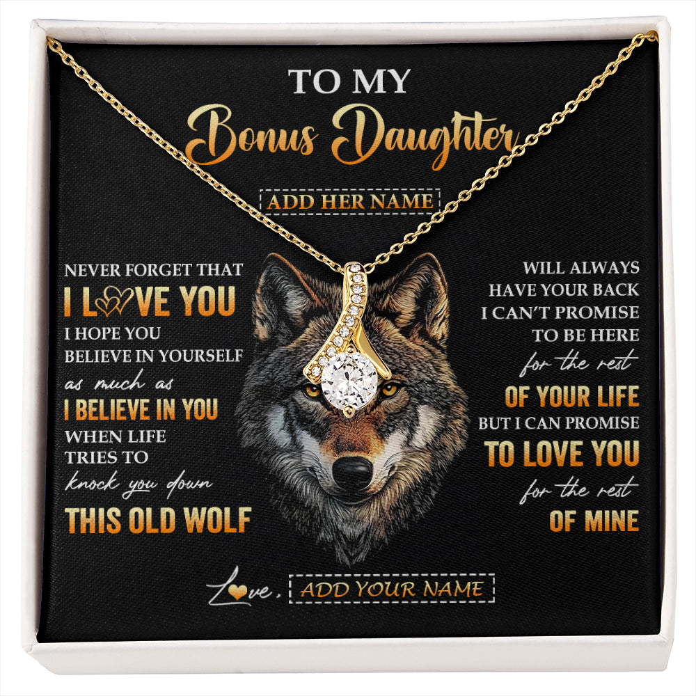 Alluring Beauty Necklace 18K Yellow Gold Finish | 1 | Personalized To My Bonus Daughter Gifts From Stepdad Stepmom Necklace Old Wolf Love You Stepdaughter Birthday Gifts Graduation Christmas Gift Box Message Card | siriusteestore