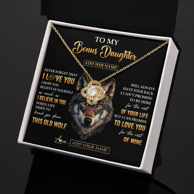 Love Knot Necklace 18K Yellow Gold Finish | 2 | Personalized To My Bonus Daughter Gifts From Stepdad Stepmom Necklace Old Wolf Love You Stepdaughter Birthday Gifts Graduation Christmas Gift Box Message Card | siriusteestore