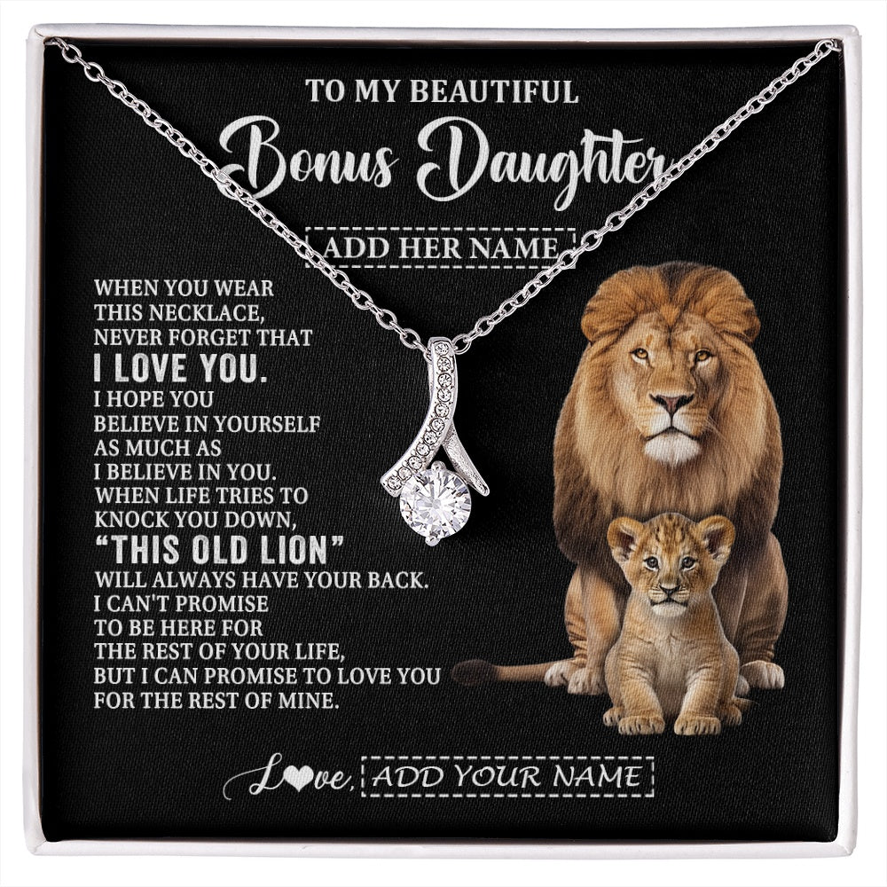 Alluring Beauty Necklace 14K White Gold Finish | 1 | Personalized To My Bonus Daughter Gifts From Stepfather Necklace This Old Lion Love You Stepdaughter Birthday Gifts Christmas Customized Gift Box Message Card | https://siriusteestore.