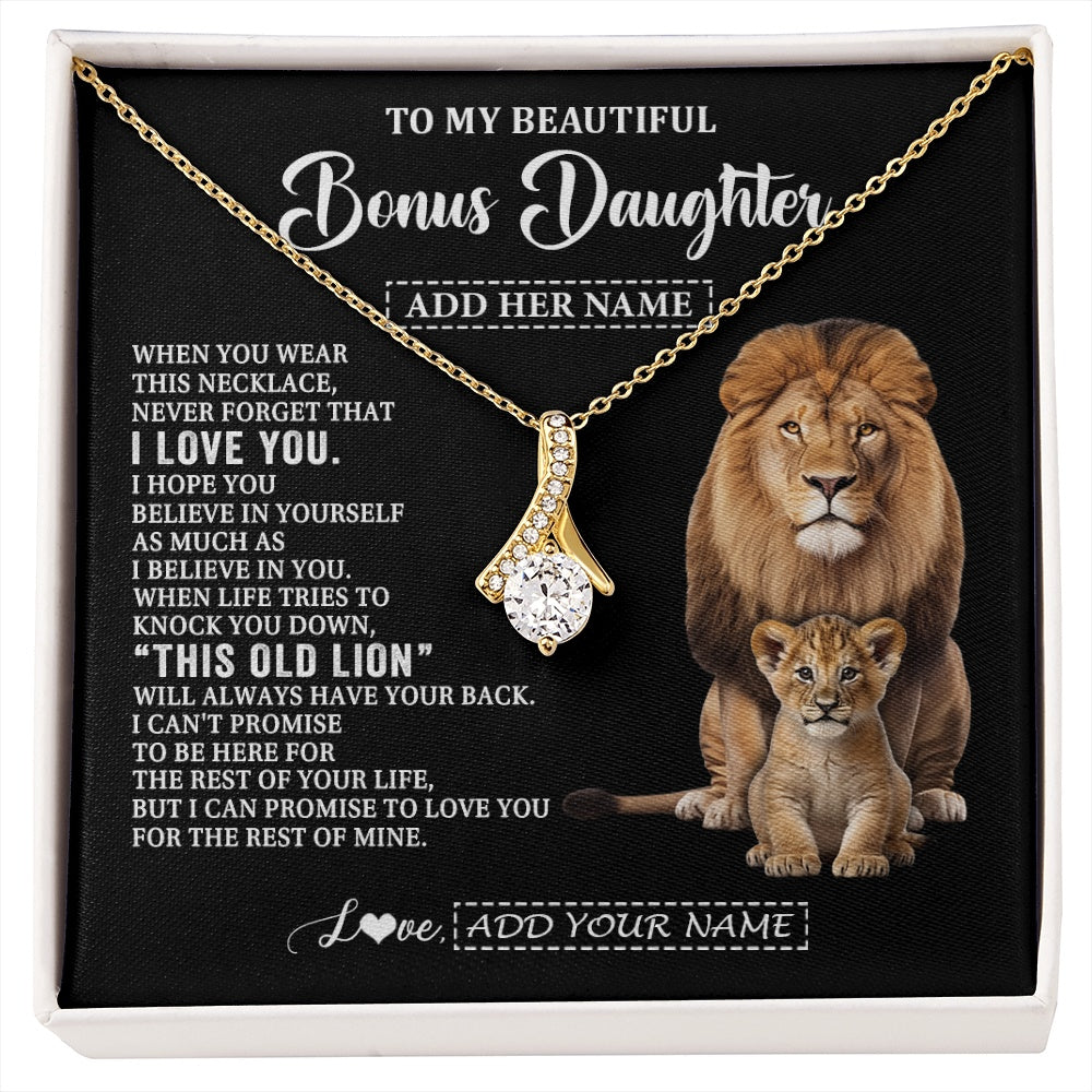 Alluring Beauty Necklace 18K Yellow Gold Finish | 1 | Personalized To My Bonus Daughter Gifts From Stepfather Necklace This Old Lion Love You Stepdaughter Birthday Gifts Christmas Customized Gift Box Message Card | https://siriusteestore.