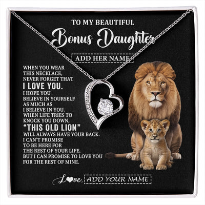 Forever Love Necklace 14K White Gold Finish | 1 | Personalized To My Bonus Daughter Gifts From Stepfather Necklace This Old Lion Love You Stepdaughter Birthday Gifts Christmas Customized Gift Box Message Card | https://siriusteestore.