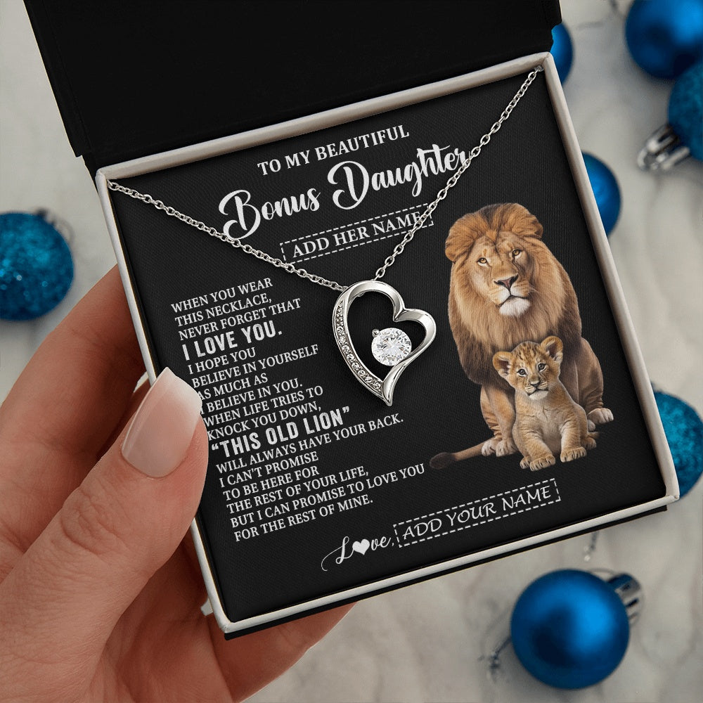 Forever Love Necklace 14K White Gold Finish | 2 | Personalized To My Bonus Daughter Gifts From Stepfather Necklace This Old Lion Love You Stepdaughter Birthday Gifts Christmas Customized Gift Box Message Card | https://siriusteestore.