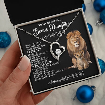 Forever Love Necklace 14K White Gold Finish | 2 | Personalized To My Bonus Daughter Gifts From Stepfather Necklace This Old Lion Love You Stepdaughter Birthday Gifts Christmas Customized Gift Box Message Card | https://siriusteestore.