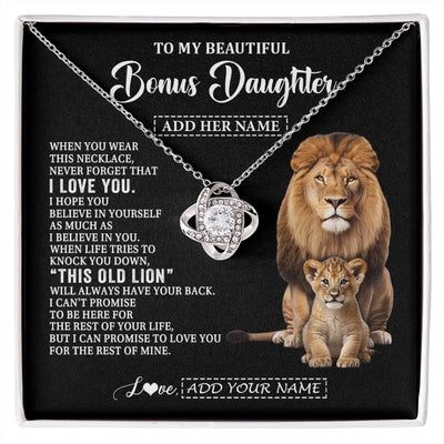 Love Knot Necklace 14K White Gold Finish | 1 | Personalized To My Bonus Daughter Gifts From Stepfather Necklace This Old Lion Love You Stepdaughter Birthday Gifts Christmas Customized Gift Box Message Card | https://siriusteestore.