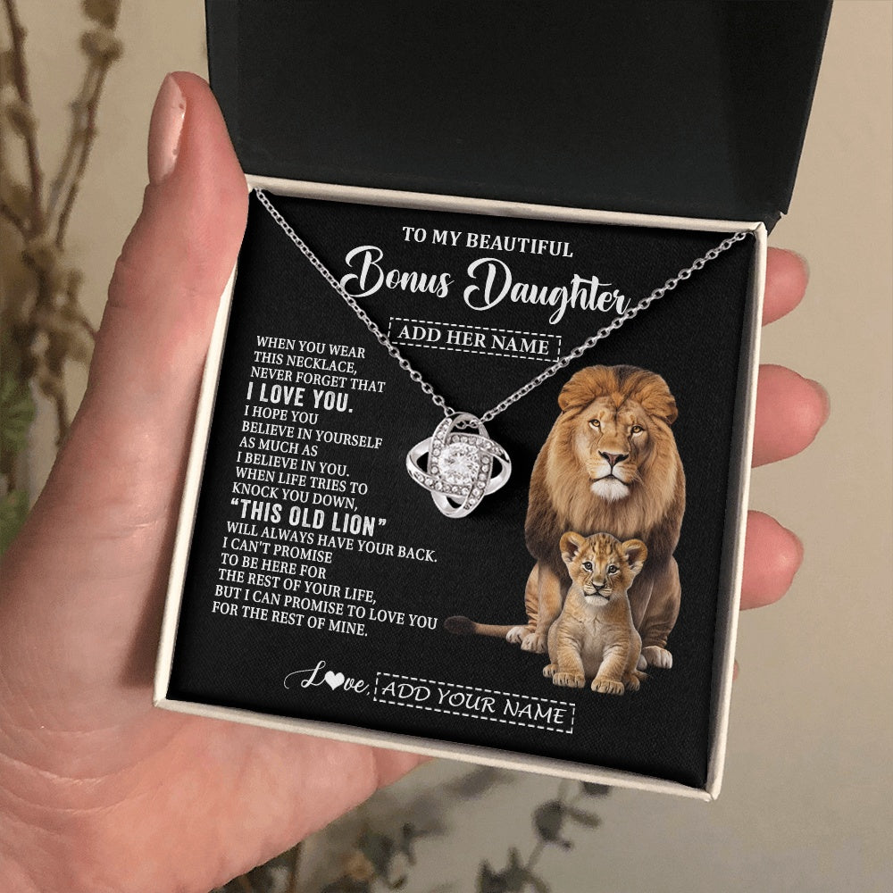 Love Knot Necklace 14K White Gold Finish | 2 | Personalized To My Bonus Daughter Gifts From Stepfather Necklace This Old Lion Love You Stepdaughter Birthday Gifts Christmas Customized Gift Box Message Card | https://siriusteestore.