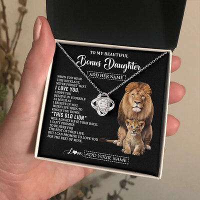Love Knot Necklace 14K White Gold Finish | 2 | Personalized To My Bonus Daughter Gifts From Stepfather Necklace This Old Lion Love You Stepdaughter Birthday Gifts Christmas Customized Gift Box Message Card | https://siriusteestore.