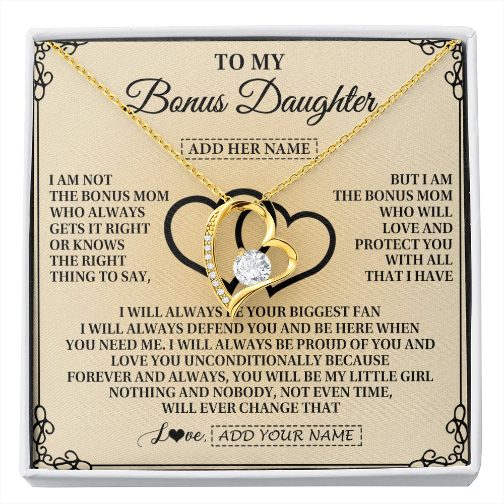 Forever Love Necklace 18K Yellow Gold Finish | 1 | Personalized To My Bonus Daughter Gifts From Stepmom Bonus Daughter Birthday Gifts Jewelry Women Stepdaughter Pendant Necklace Christmas Gift Box Message Card | https://siriusteestore.
