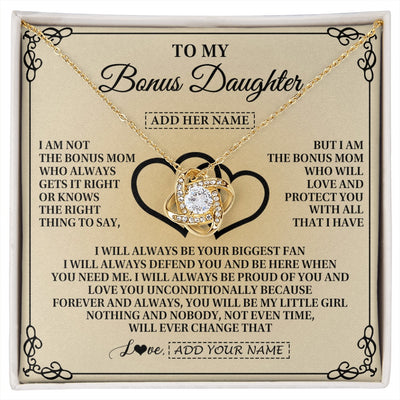 Love Knot Necklace 18K Yellow Gold Finish | 1 | Personalized To My Bonus Daughter Gifts From Stepmom Bonus Daughter Birthday Gifts Jewelry Women Stepdaughter Pendant Necklace Christmas Gift Box Message Card | https://siriusteestore.