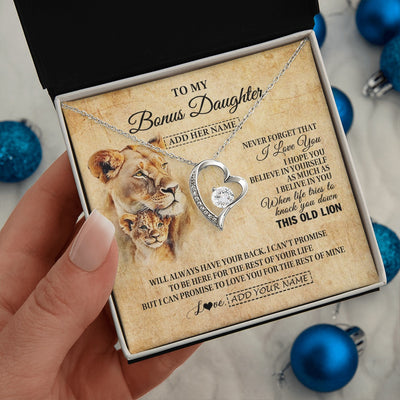 Forever Love Necklace 14K White Gold Finish | 2 | Personalized To My Bonus Daughter Gifts From Stepmom Lion Necklace I Love You Stepdaughter Birthday Gifts Graduation Christmas Custom Gift Box Message Card | siriusteestore.myshopify