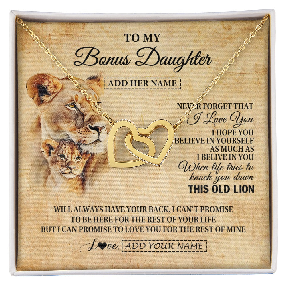 Interlocking Hearts Necklace 18K Yellow Gold Finish | 1 | Personalized To My Bonus Daughter Gifts From Stepmom Lion Necklace I Love You Stepdaughter Birthday Gifts Graduation Christmas Custom Gift Box Message Card | siriusteestore.myshopify