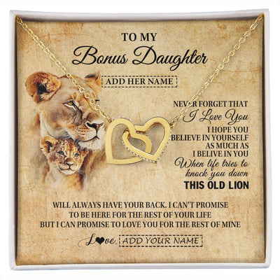 Interlocking Hearts Necklace 18K Yellow Gold Finish | 1 | Personalized To My Bonus Daughter Gifts From Stepmom Lion Necklace I Love You Stepdaughter Birthday Gifts Graduation Christmas Custom Gift Box Message Card | siriusteestore.myshopify