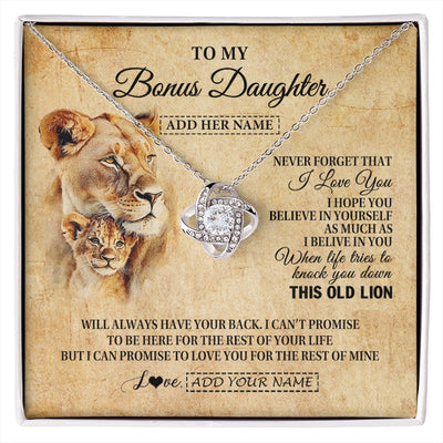 Love Knot Necklace 14K White Gold Finish | 1 | Personalized To My Bonus Daughter Gifts From Stepmom Lion Necklace I Love You Stepdaughter Birthday Gifts Graduation Christmas Custom Gift Box Message Card | siriusteestore.myshopify