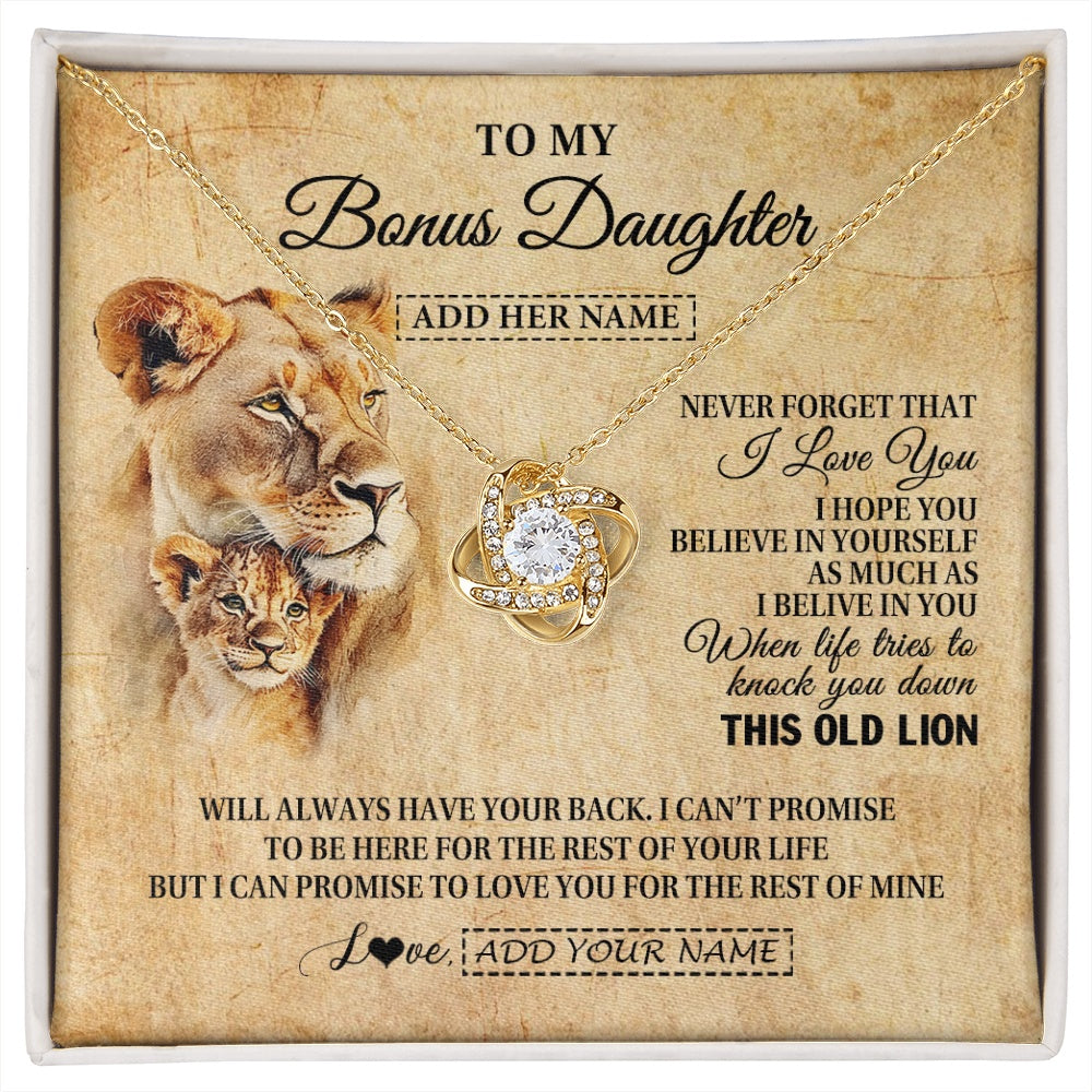 Love Knot Necklace 18K Yellow Gold Finish | 1 | Personalized To My Bonus Daughter Gifts From Stepmom Lion Necklace I Love You Stepdaughter Birthday Gifts Graduation Christmas Custom Gift Box Message Card | siriusteestore.myshopify