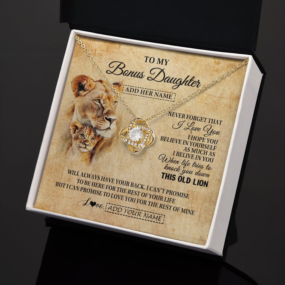 Love Knot Necklace 18K Yellow Gold Finish | 2 | Personalized To My Bonus Daughter Gifts From Stepmom Lion Necklace I Love You Stepdaughter Birthday Gifts Graduation Christmas Custom Gift Box Message Card | siriusteestore.myshopify