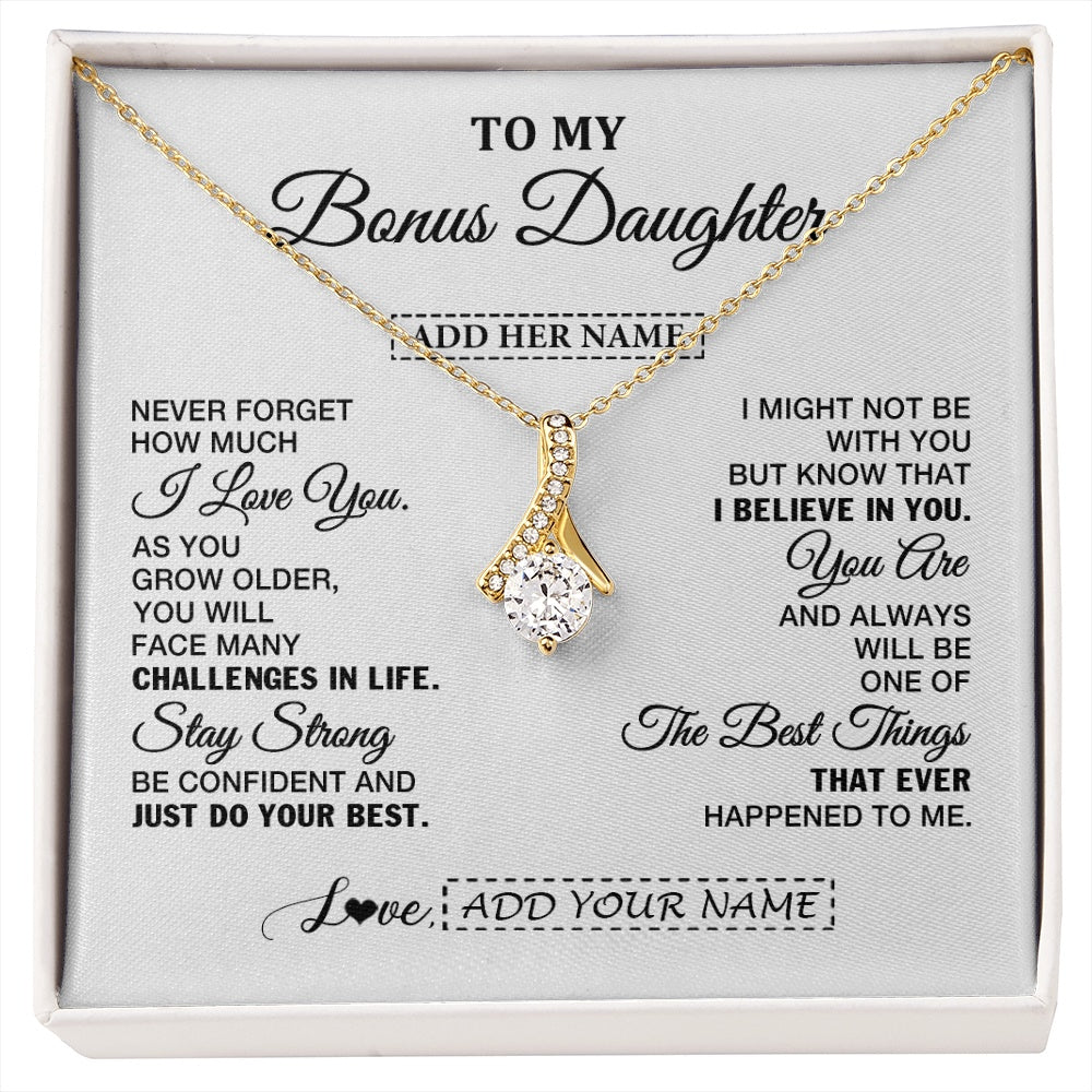 Alluring Beauty Necklace 18K Yellow Gold Finish | 1 | Personalized To My Bonus Daughter Gifts From Stepmom Necklace I Love You Thoughtful Keepsake Gift Stepdaughter Birthday Christmas Custom Gift Box Message Card | https://siriusteestore.
