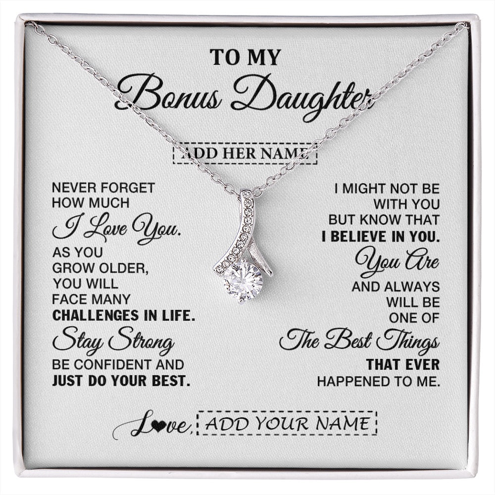 Alluring Beauty Necklace 14K White Gold Finish | 1 | Personalized To My Bonus Daughter Gifts From Stepmom Necklace I Love You Thoughtful Keepsake Gift Stepdaughter Birthday Christmas Custom Gift Box Message Card | https://siriusteestore.