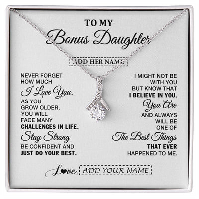 Alluring Beauty Necklace 14K White Gold Finish | 1 | Personalized To My Bonus Daughter Gifts From Stepmom Necklace I Love You Thoughtful Keepsake Gift Stepdaughter Birthday Christmas Custom Gift Box Message Card | https://siriusteestore.