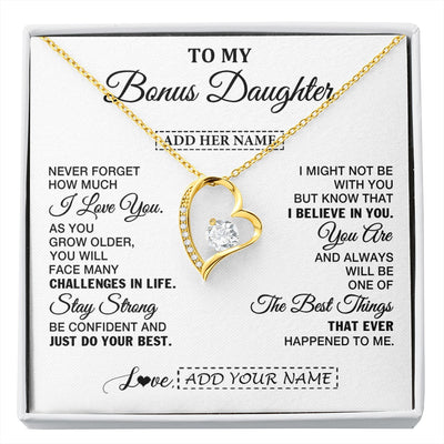 Forever Love Necklace 18K Yellow Gold Finish | 1 | Personalized To My Bonus Daughter Gifts From Stepmom Necklace I Love You Thoughtful Keepsake Gift Stepdaughter Birthday Christmas Custom Gift Box Message Card | https://siriusteestore.