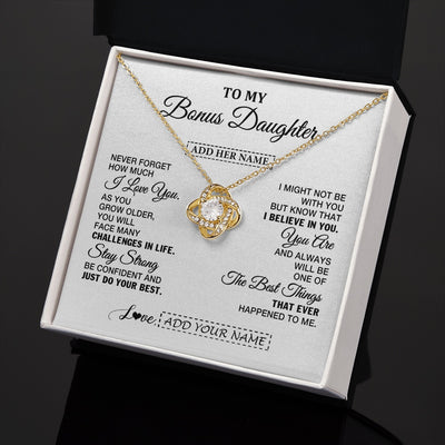 Love Knot Necklace 18K Yellow Gold Finish | 2 | Personalized To My Bonus Daughter Gifts From Stepmom Necklace I Love You Thoughtful Keepsake Gift Stepdaughter Birthday Christmas Custom Gift Box Message Card | https://siriusteestore.