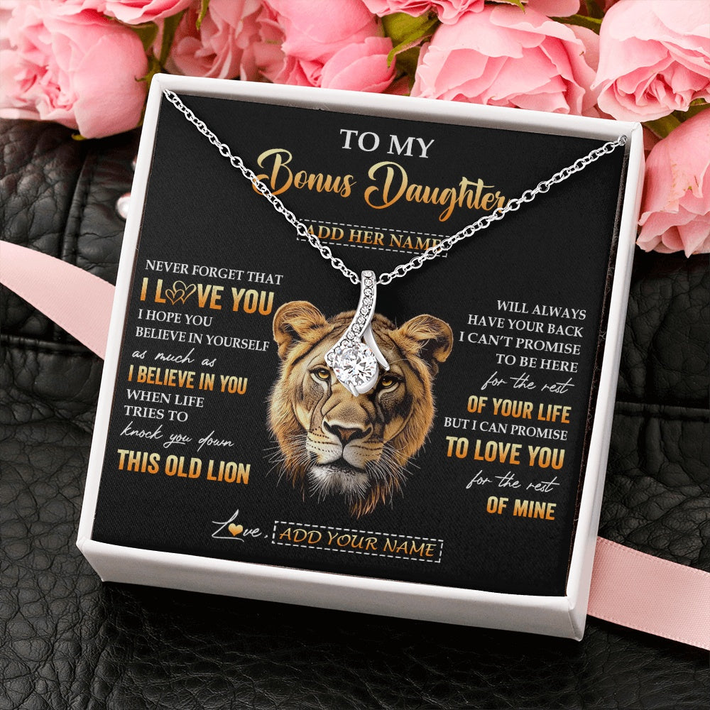 Alluring Beauty Necklace 14K White Gold Finish | 2 | Personalized To My Bonus Daughter Gifts From Stepmom Necklace Old Lion Love You Stepdaughter Birthday Gifts Graduation Christmas Custom Gift Box Message Card | siriusteestore.myshopify