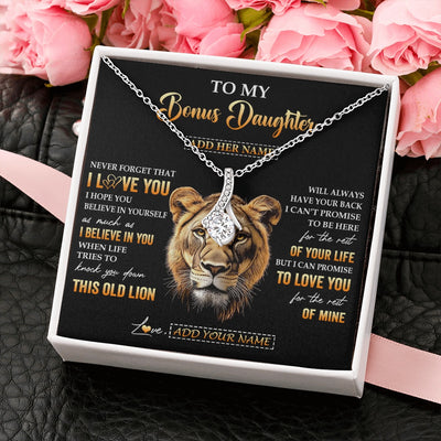 Alluring Beauty Necklace 14K White Gold Finish | 2 | Personalized To My Bonus Daughter Gifts From Stepmom Necklace Old Lion Love You Stepdaughter Birthday Gifts Graduation Christmas Custom Gift Box Message Card | siriusteestore.myshopify