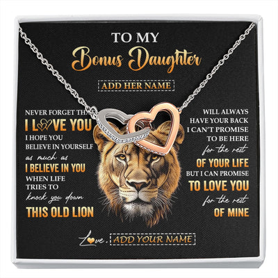Interlocking Hearts Necklace Stainless Steel & Rose Gold Finish | 1 | Personalized To My Bonus Daughter Gifts From Stepmom Necklace Old Lion Love You Stepdaughter Birthday Gifts Graduation Christmas Custom Gift Box Message Card | siriusteestore.myshopify