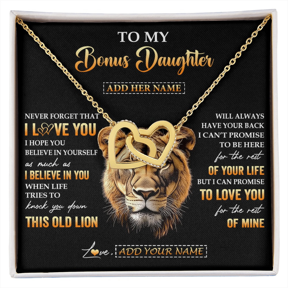 Interlocking Hearts Necklace 18K Yellow Gold Finish | 1 | Personalized To My Bonus Daughter Gifts From Stepmom Necklace Old Lion Love You Stepdaughter Birthday Gifts Graduation Christmas Custom Gift Box Message Card | siriusteestore.myshopify