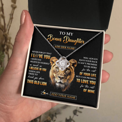 Love Knot Necklace 14K White Gold Finish | 2 | Personalized To My Bonus Daughter Gifts From Stepmom Necklace Old Lion Love You Stepdaughter Birthday Gifts Graduation Christmas Custom Gift Box Message Card | siriusteestore.myshopify