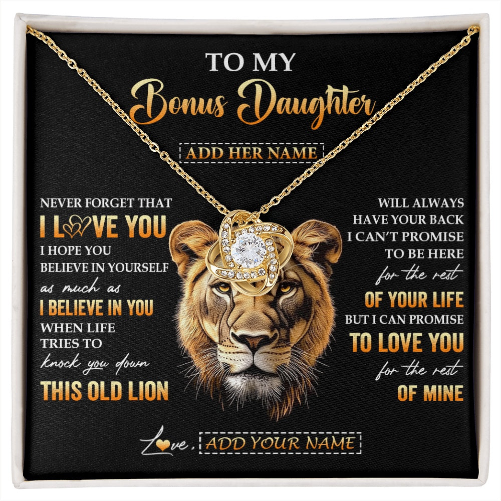 Love Knot Necklace 18K Yellow Gold Finish | 1 | Personalized To My Bonus Daughter Gifts From Stepmom Necklace Old Lion Love You Stepdaughter Birthday Gifts Graduation Christmas Custom Gift Box Message Card | siriusteestore.myshopify