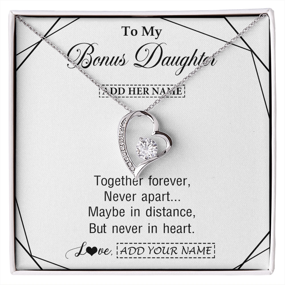 Forever Love Necklace 14K White Gold Finish | 1 | Personalized To My Bonus Daughter Gifts From Stepmom Necklace Together Forever With Heartfelt Message Stepdaughter Birthday Christmas Gift Box Message Card | https://siriusteestore.
