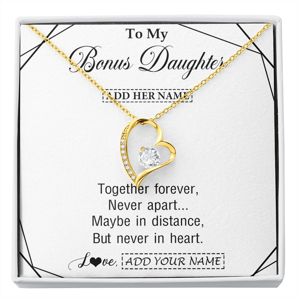 Forever Love Necklace 18K Yellow Gold Finish | 1 | Personalized To My Bonus Daughter Gifts From Stepmom Necklace Together Forever With Heartfelt Message Stepdaughter Birthday Christmas Gift Box Message Card | https://siriusteestore.