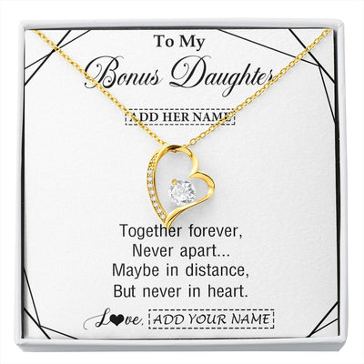 Forever Love Necklace 18K Yellow Gold Finish | 1 | Personalized To My Bonus Daughter Gifts From Stepmom Necklace Together Forever With Heartfelt Message Stepdaughter Birthday Christmas Gift Box Message Card | https://siriusteestore.