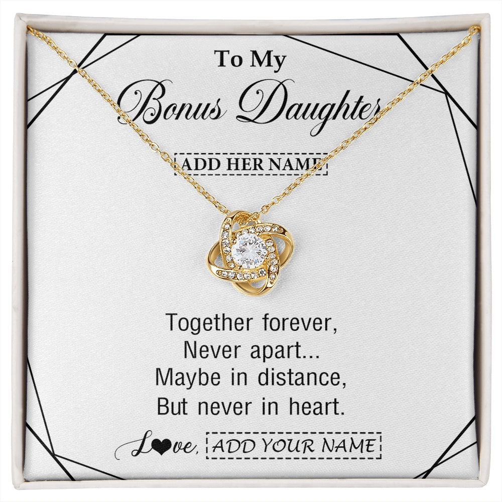 Love Knot Necklace 18K Yellow Gold Finish | 1 | Personalized To My Bonus Daughter Gifts From Stepmom Necklace Together Forever With Heartfelt Message Stepdaughter Birthday Christmas Gift Box Message Card | https://siriusteestore.