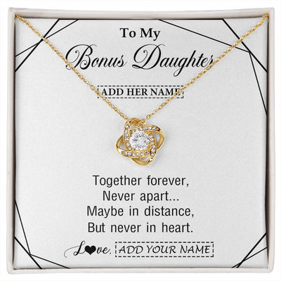 Love Knot Necklace 18K Yellow Gold Finish | 1 | Personalized To My Bonus Daughter Gifts From Stepmom Necklace Together Forever With Heartfelt Message Stepdaughter Birthday Christmas Gift Box Message Card | https://siriusteestore.