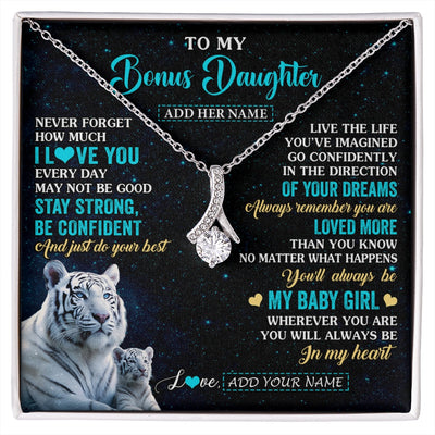 Alluring Beauty Necklace 14K White Gold Finish | 1 | Personalized To My Bonus Daughter Gifts From Stepmom Necklace White Tiger Never Forget How Much I Love You Stepdaughter Birthday Gift Box Message Card | siriusteestore.myshopify