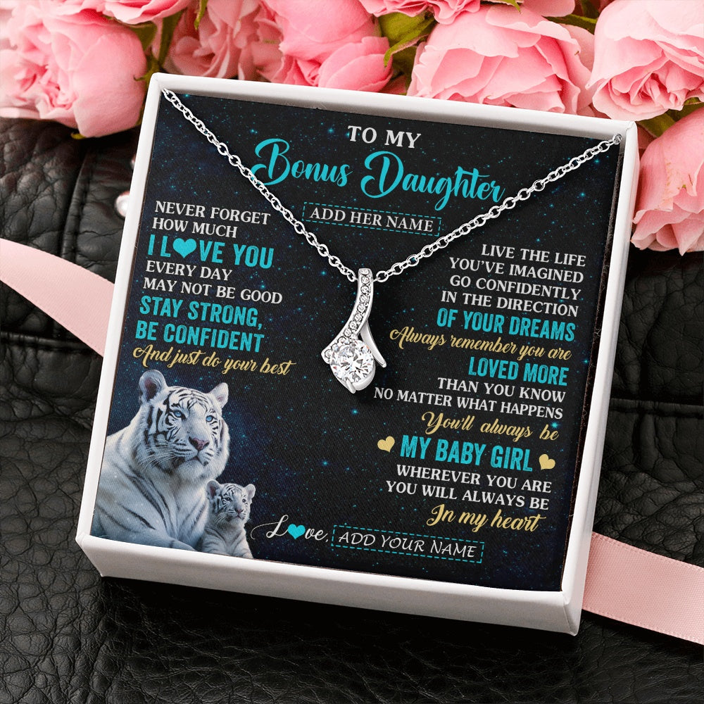 Alluring Beauty Necklace 14K White Gold Finish | 2 | Personalized To My Bonus Daughter Gifts From Stepmom Necklace White Tiger Never Forget How Much I Love You Stepdaughter Birthday Gift Box Message Card | siriusteestore.myshopify