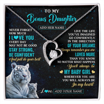 Forever Love Necklace 14K White Gold Finish | 1 | Personalized To My Bonus Daughter Gifts From Stepmom Necklace White Tiger Never Forget How Much I Love You Stepdaughter Birthday Gift Box Message Card | siriusteestore.myshopify