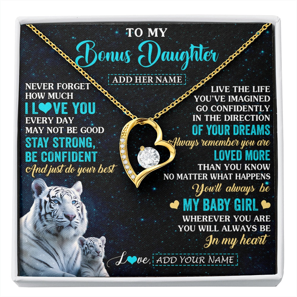 Forever Love Necklace 18K Yellow Gold Finish | 1 | Personalized To My Bonus Daughter Gifts From Stepmom Necklace White Tiger Never Forget How Much I Love You Stepdaughter Birthday Gift Box Message Card | siriusteestore.myshopify