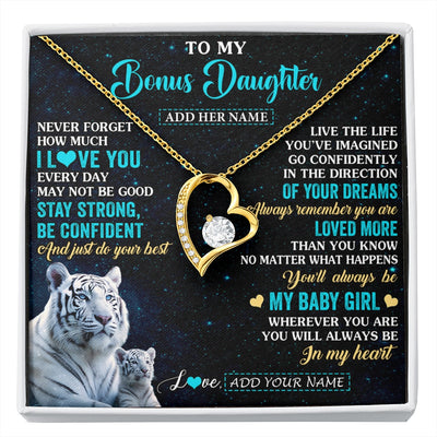 Forever Love Necklace 18K Yellow Gold Finish | 1 | Personalized To My Bonus Daughter Gifts From Stepmom Necklace White Tiger Never Forget How Much I Love You Stepdaughter Birthday Gift Box Message Card | siriusteestore.myshopify