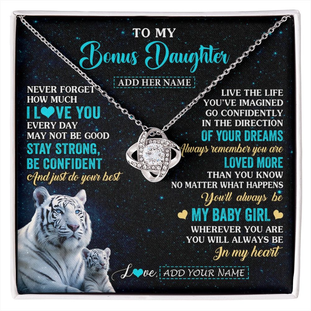 Love Knot Necklace 14K White Gold Finish | 1 | Personalized To My Bonus Daughter Gifts From Stepmom Necklace White Tiger Never Forget How Much I Love You Stepdaughter Birthday Gift Box Message Card | siriusteestore.myshopify