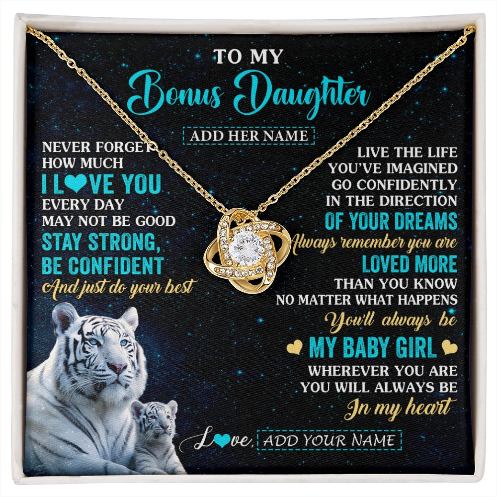 Love Knot Necklace 18K Yellow Gold Finish | 1 | Personalized To My Bonus Daughter Gifts From Stepmom Necklace White Tiger Never Forget How Much I Love You Stepdaughter Birthday Gift Box Message Card | siriusteestore.myshopify