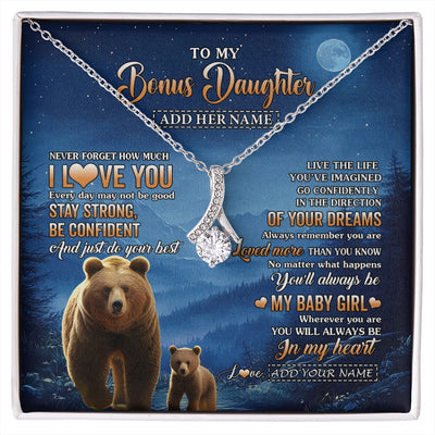 Alluring Beauty Necklace 14K White Gold Finish | 1 | Personalized To My Bonus Daughter Gifts From Stepmom Step Necklace Bear Never Forget How Much I Love You Stepdaughter Birthday Christmas Gift Box Message Card | siriusteestore.myshopify