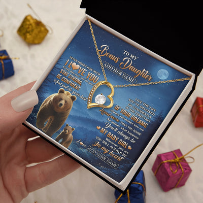 Forever Love Necklace 18K Yellow Gold Finish | 2 | Personalized To My Bonus Daughter Gifts From Stepmom Step Necklace Bear Never Forget How Much I Love You Stepdaughter Birthday Christmas Gift Box Message Card | siriusteestore.myshopify