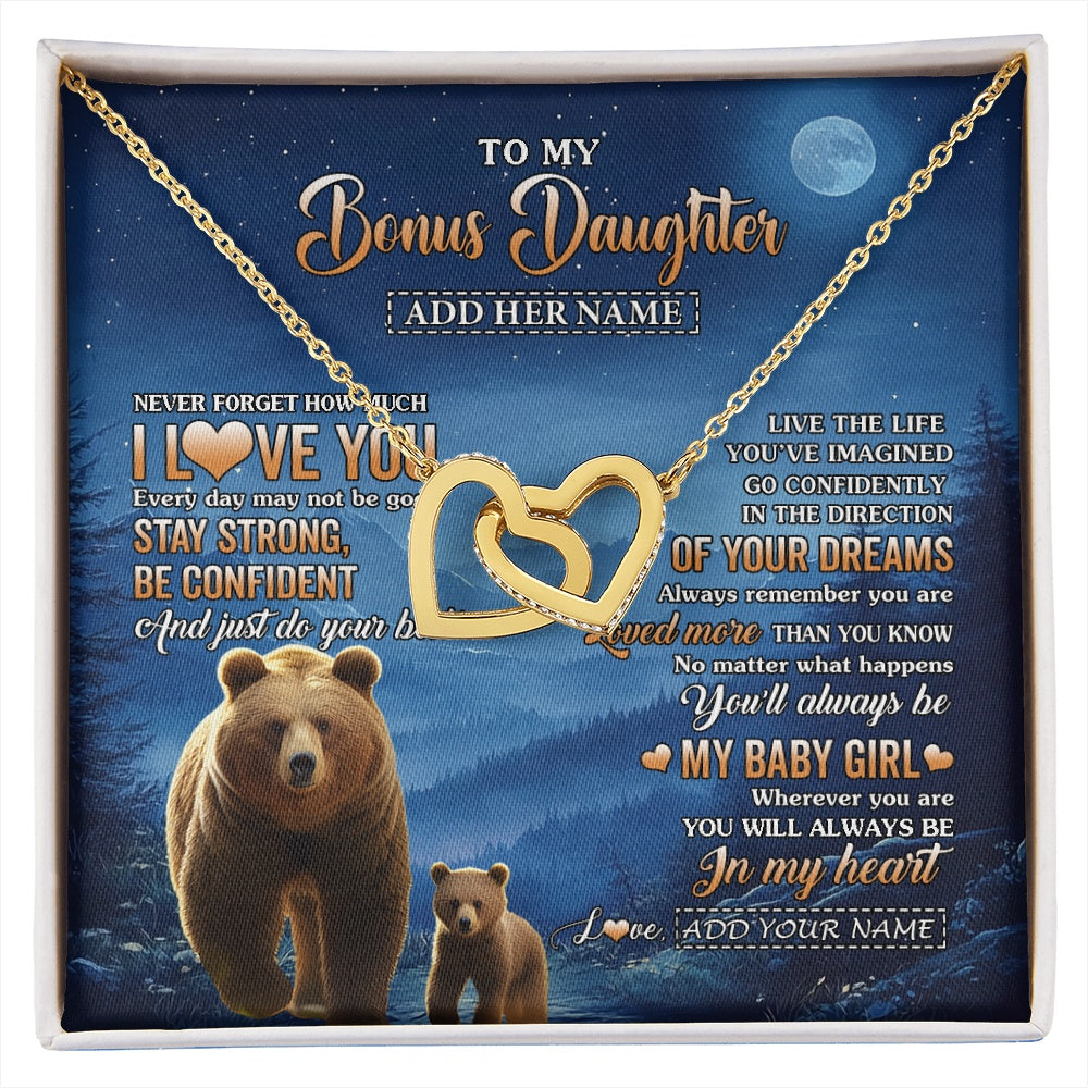 Interlocking Hearts Necklace 18K Yellow Gold Finish | 1 | Personalized To My Bonus Daughter Gifts From Stepmom Step Necklace Bear Never Forget How Much I Love You Stepdaughter Birthday Christmas Gift Box Message Card | siriusteestore.myshopify