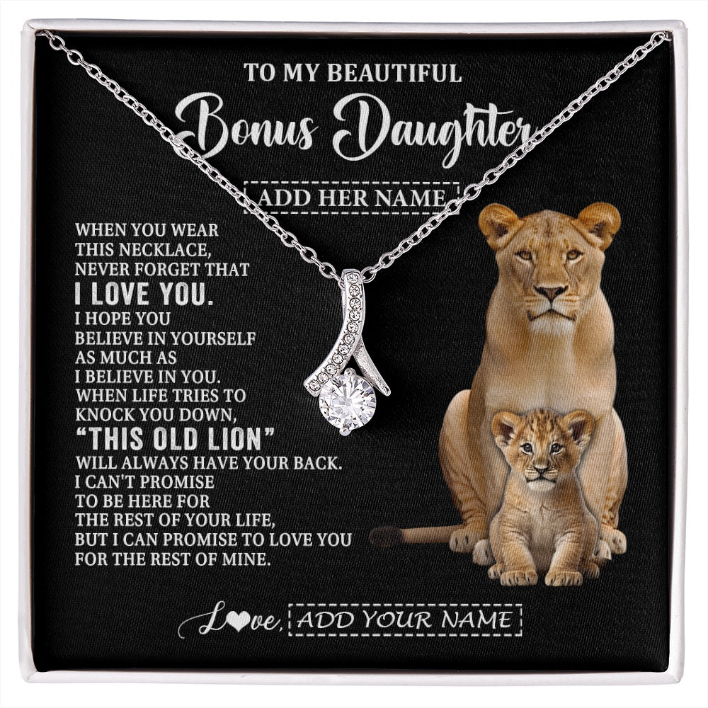 Alluring Beauty Necklace 14K White Gold Finish | 1 | Personalized To My Bonus Daughter Gifts From Stepmother Necklace This Old Lion Love You Stepdaughter Birthday Gifts Graduation Christmas Gift Box Message Card | https://siriusteestore.