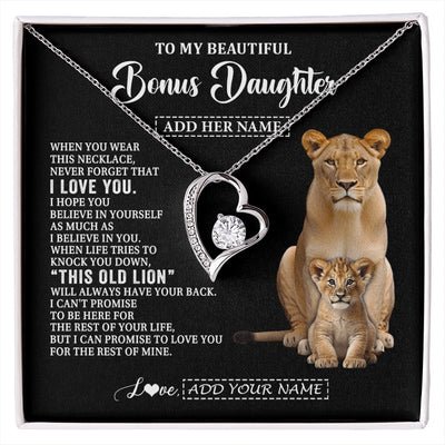 Forever Love Necklace 14K White Gold Finish | 1 | Personalized To My Bonus Daughter Gifts From Stepmother Necklace This Old Lion Love You Stepdaughter Birthday Gifts Graduation Christmas Gift Box Message Card | https://siriusteestore.