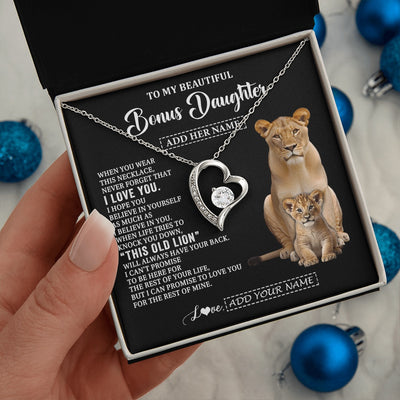Forever Love Necklace 14K White Gold Finish | 2 | Personalized To My Bonus Daughter Gifts From Stepmother Necklace This Old Lion Love You Stepdaughter Birthday Gifts Graduation Christmas Gift Box Message Card | https://siriusteestore.